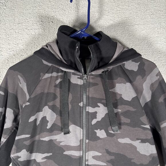 Athleta Triumph Full Zip Grey Camp Hoodie Women’s Size M Black Grey Camo Zip - Picture 3 of 13